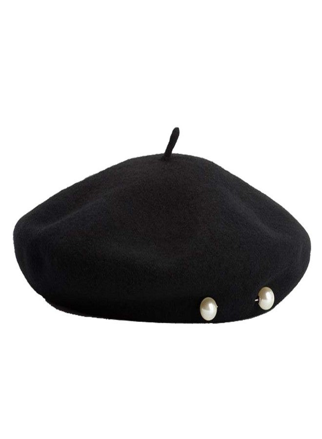 DECOU Solid Color Pearls Simple Combined Classic French Artist Beret Hat 100% Wool - Image 1